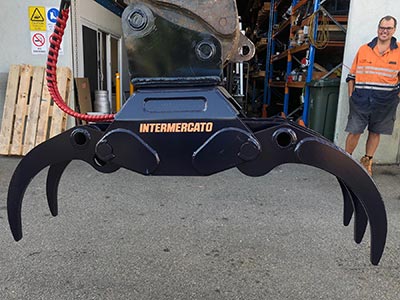 360 degree rotating hydraulic excavator grapple